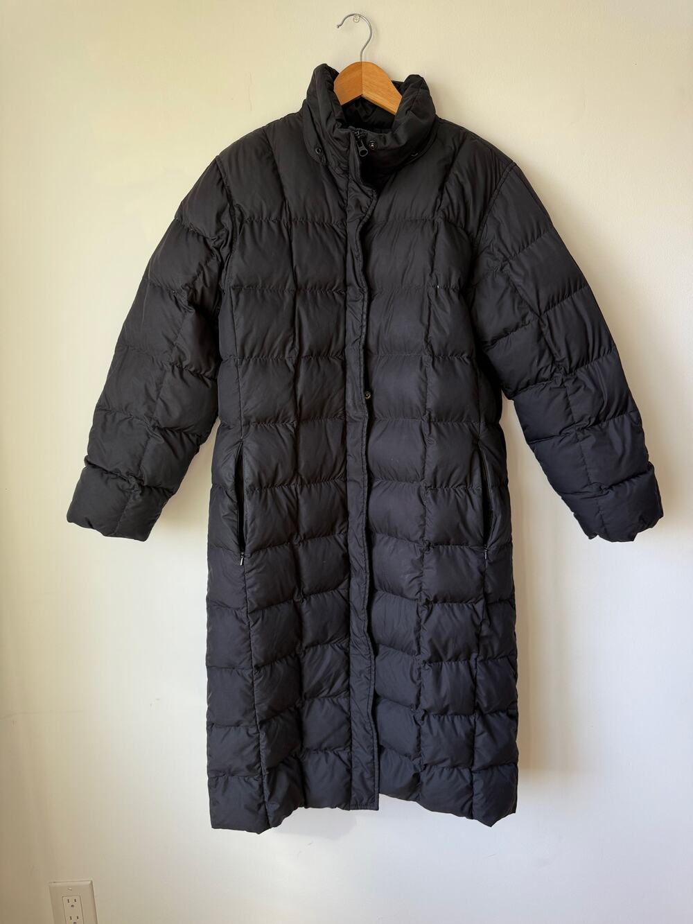 Lands' End Long Goose Down Quilted Puffer Winter Coat Black Women's Size Small